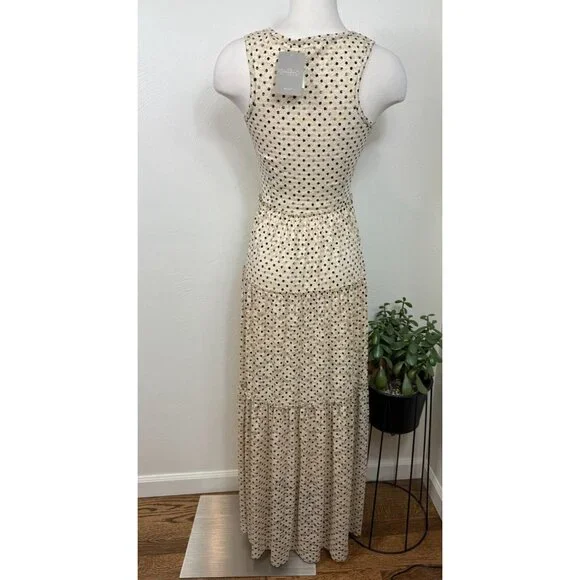 Anthropologie Womens Cream Lace Polka Dot Maxi Dress‎ Size Small Prairie Tiered - Picture 4 of 10